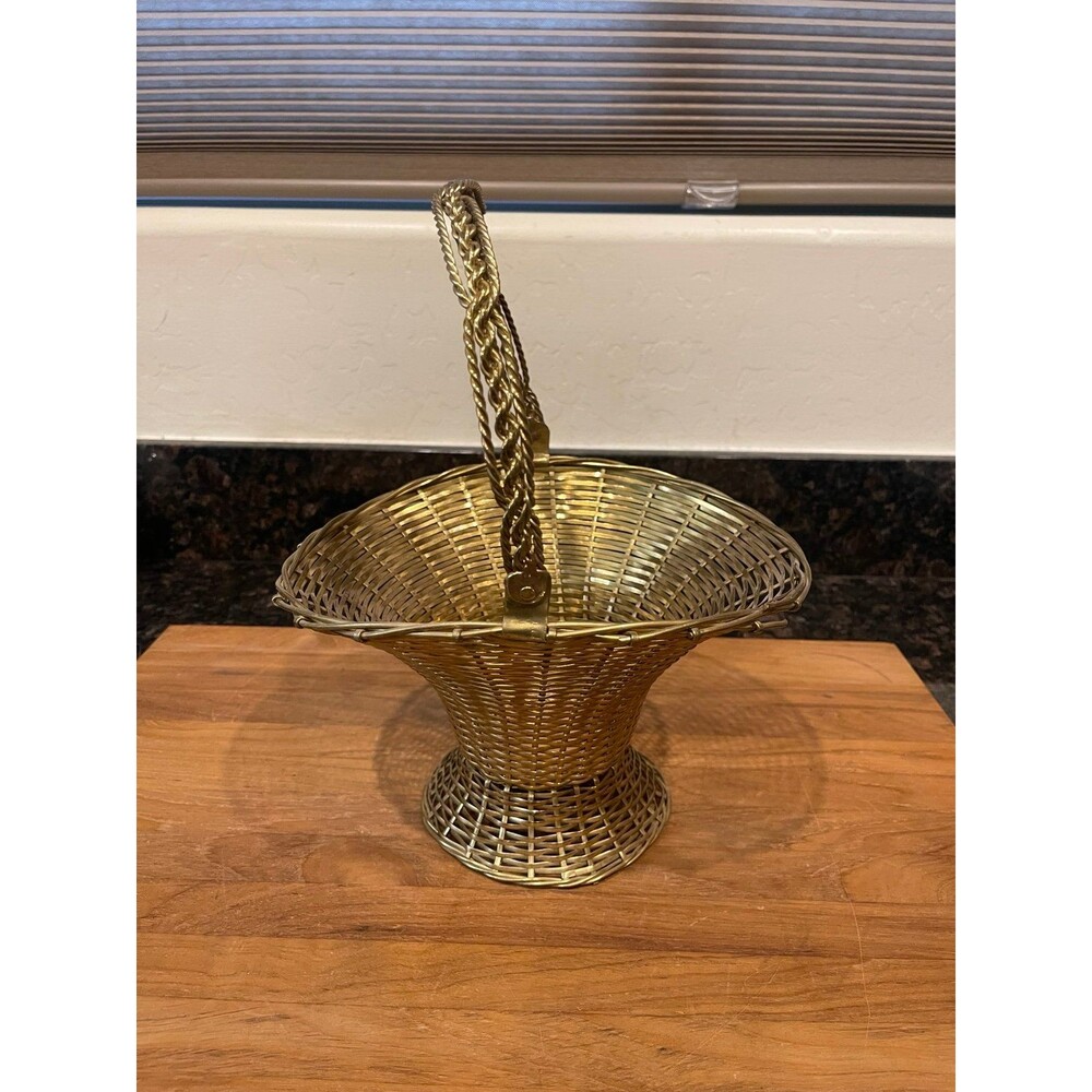 Vintage Mid Century Brass Weaved Basket